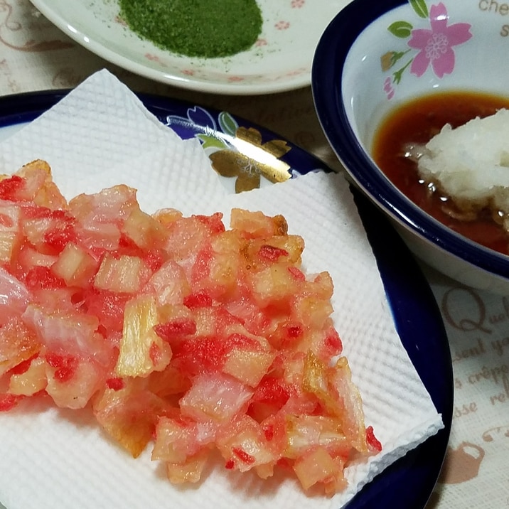 紅しょうが入り!レンコンと玉ねぎのかき揚げ!
